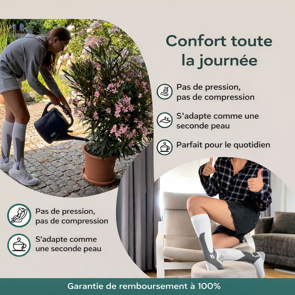 Altéos Paris® Chaussettes de compression pour jambes lourdes et douloureuses